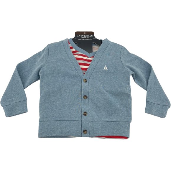 Andy & Evan | Boy's 3 Piece Cardigan Set | Blue, Red & Tan | Various Sizes - Picture 1 of 4